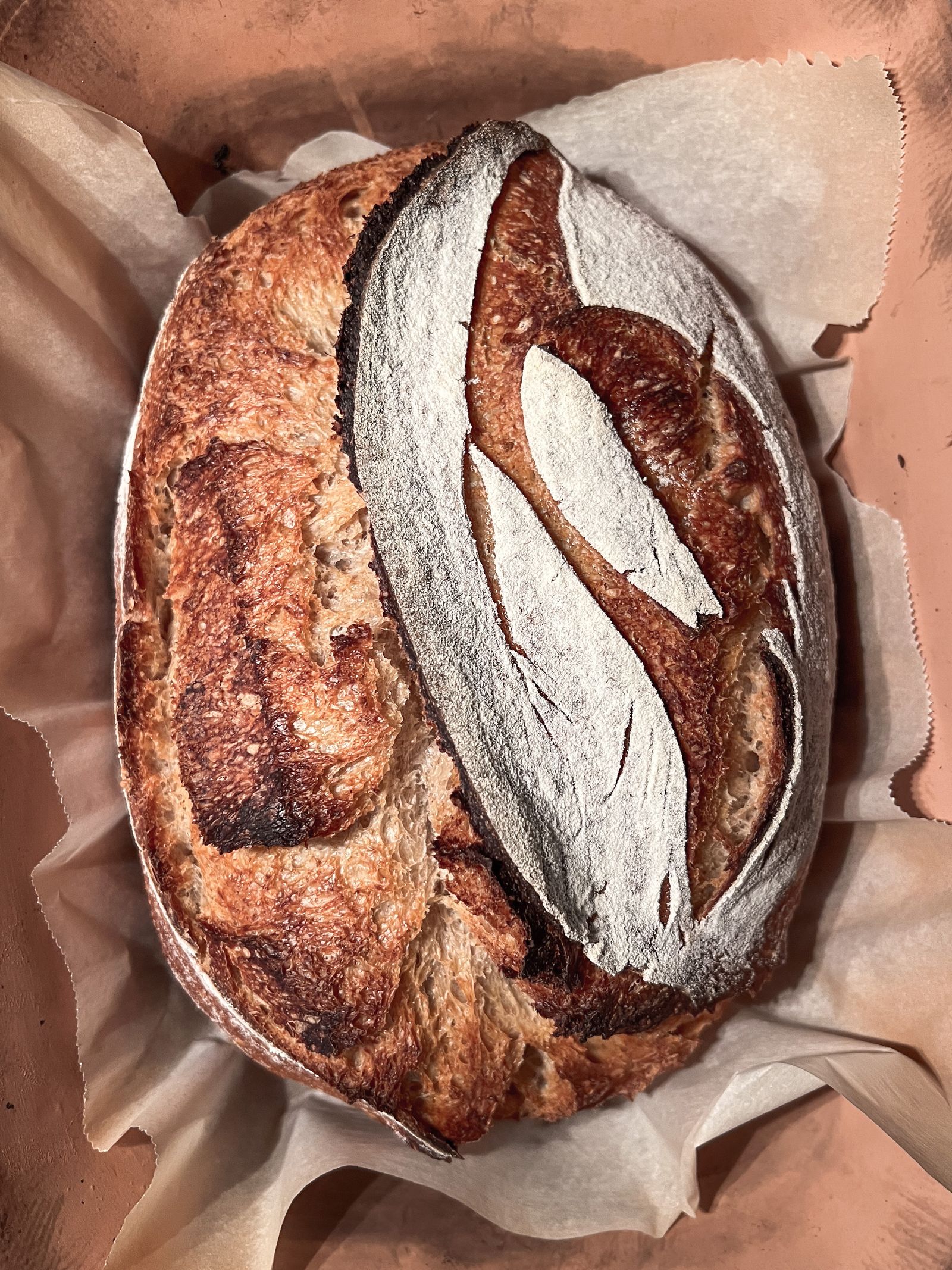 A scored sourdough boule